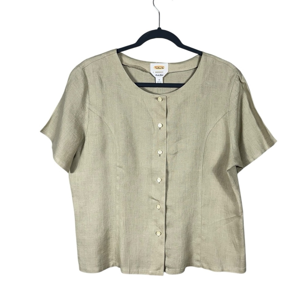 Talbots Womens 100% Linen Button Up Shirt 14 Coastal 90s Minimalist Fisherman - Picture 2 of 5